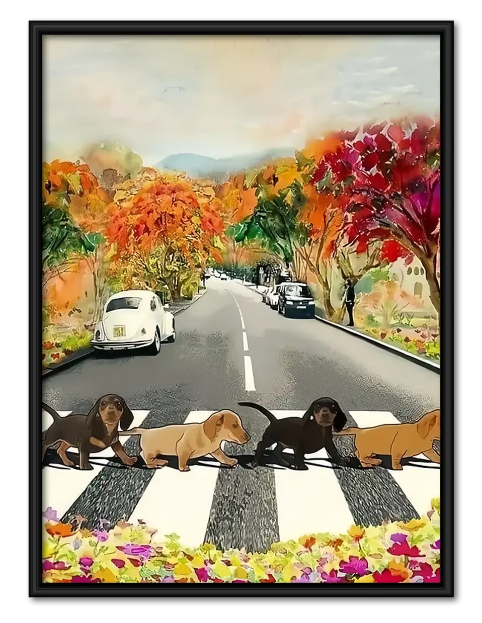 Dogs Crossing Autumn Street Wall Art 1
