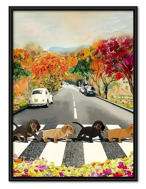 Dogs Crossing Autumn Street Wall Art