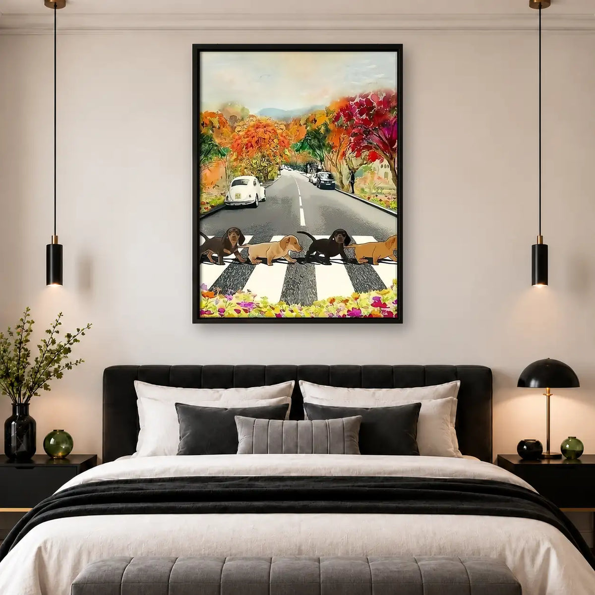 Dogs Crossing Autumn Street Wall Art 4