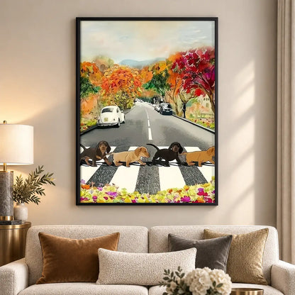 Dogs Crossing Autumn Street Wall Art 5