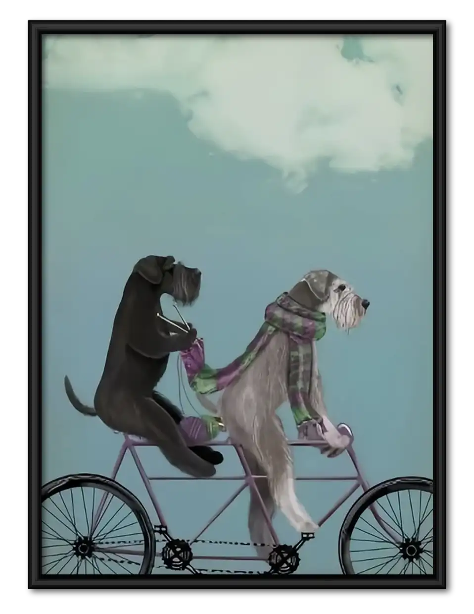 Dogs Riding a Tandem Bicycle Wall Art 1