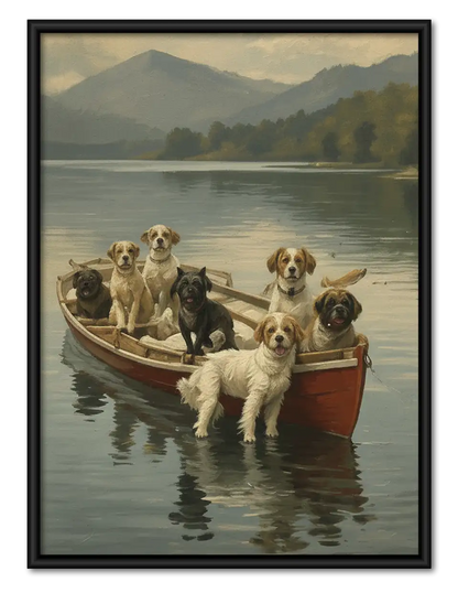 Dogs Riding Together in Rowboat Wall Art 1
