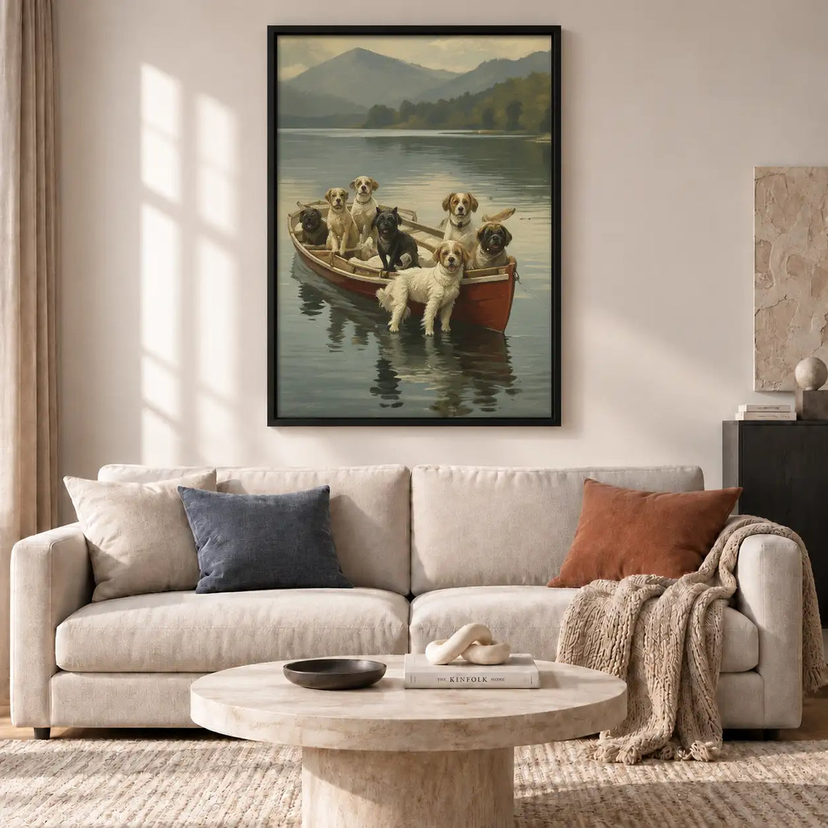 Dogs Riding Together in Rowboat Wall Art 2