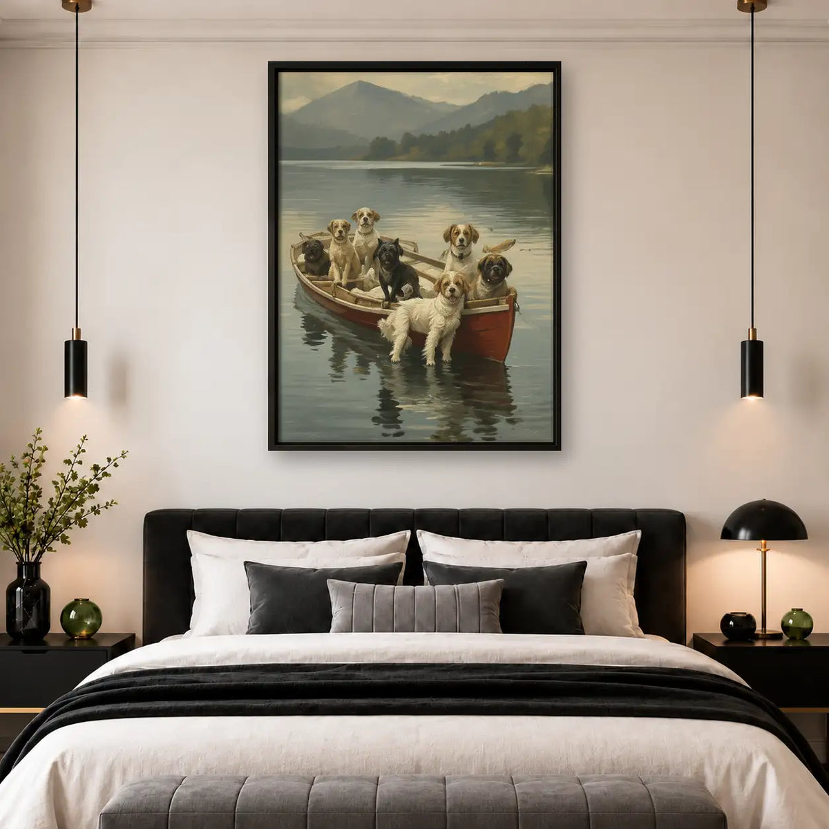 Dogs Riding Together in Rowboat Wall Art 4