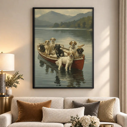 Dogs Riding Together in Rowboat Wall Art 5