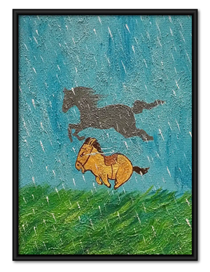 Dogs Running Through Blue Rain Wall Art