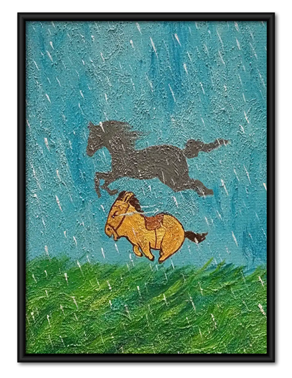 Dogs Running Through Blue Rain Wall Art