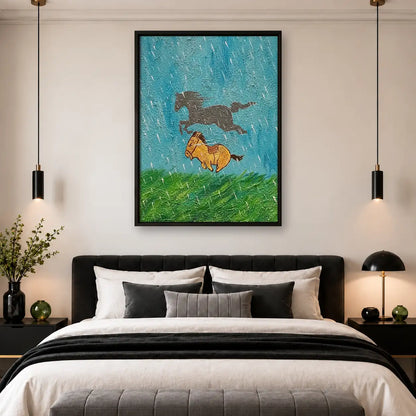 Dogs Running Through Blue Rain Wall Art 4