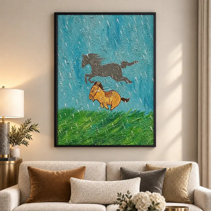 Dogs Running Through Blue Rain Wall Art 5