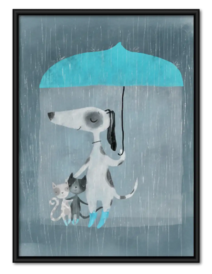 Dogs Walking beneath Blue Umbrella Wall Art