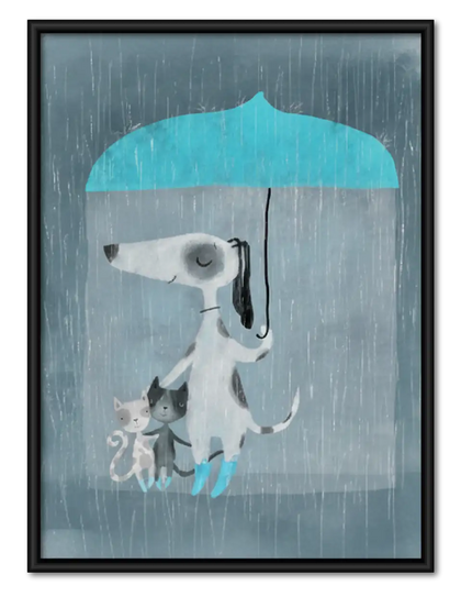 Dogs Walking beneath Blue Umbrella Wall Art
