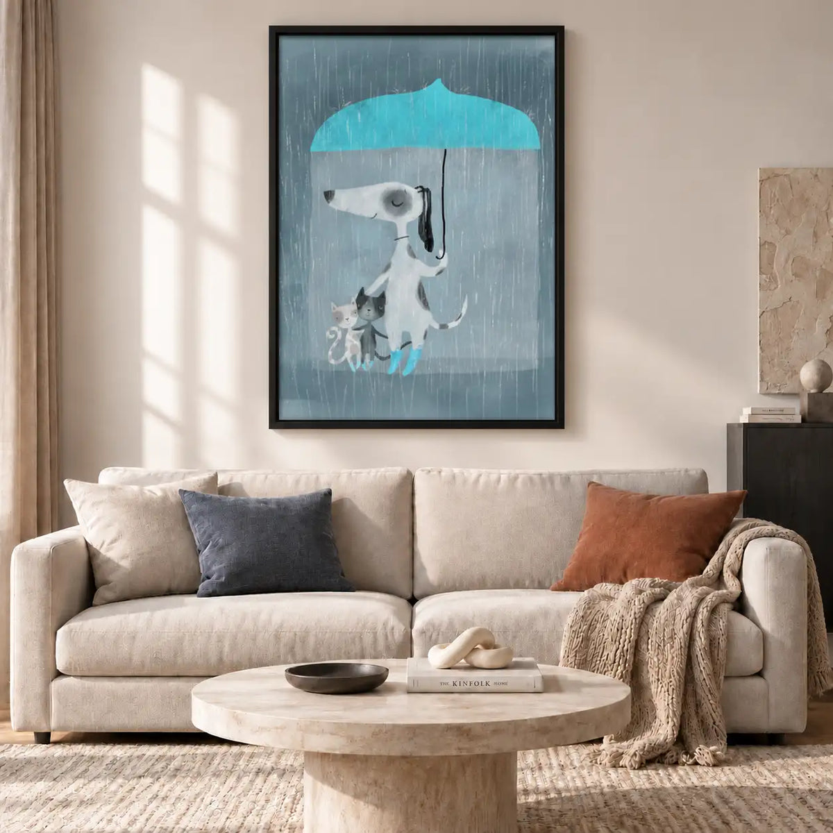 Dogs Walking beneath Blue Umbrella Wall Art 2