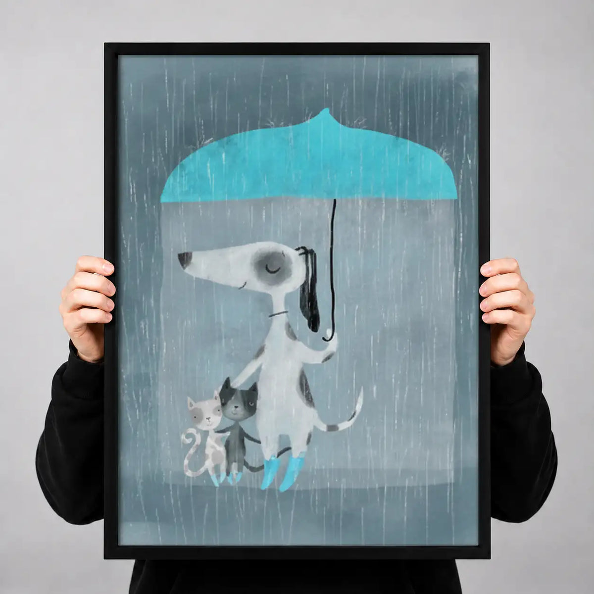 Dogs Walking beneath Blue Umbrella Wall Art 3