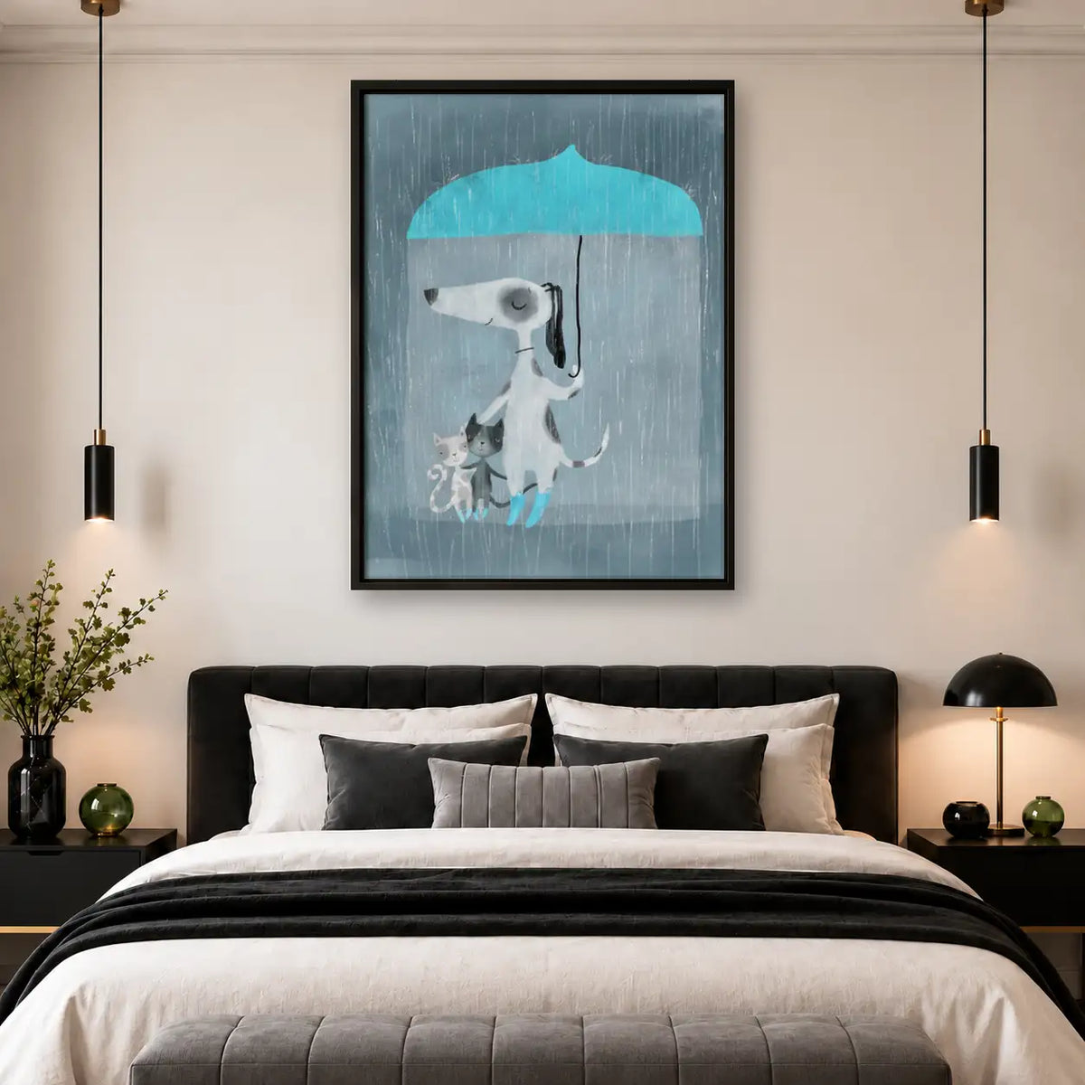 Dogs Walking beneath Blue Umbrella Wall Art 4