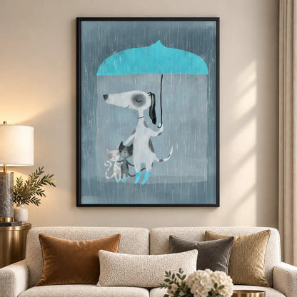 Dogs Walking beneath Blue Umbrella Wall Art 5
