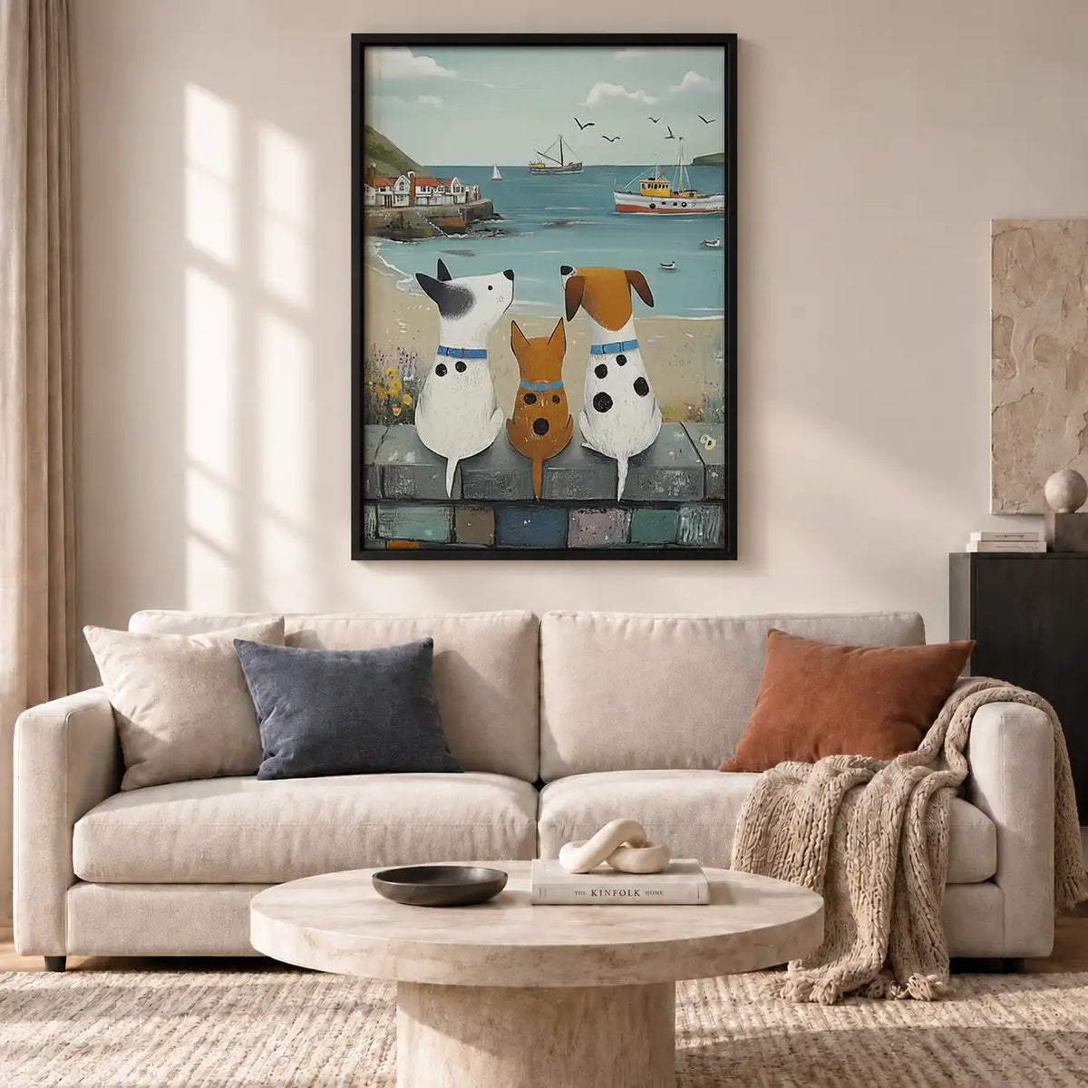Dogs Watching Boats from Harbor Wall Art 2