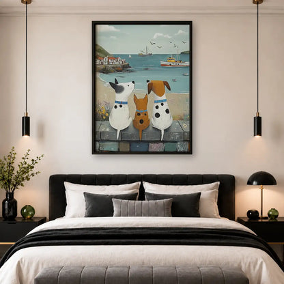 Dogs Watching Boats from Harbor Wall Art 4