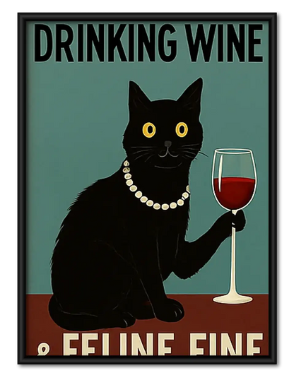 Drinking Wine Feeling Feline Fine Wall Art 1