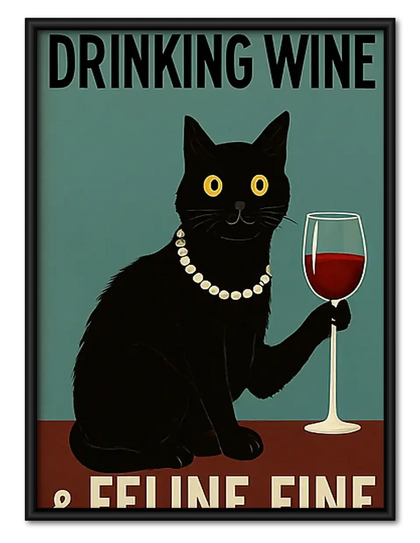 Drinking Wine Feeling Feline Fine Wall Art