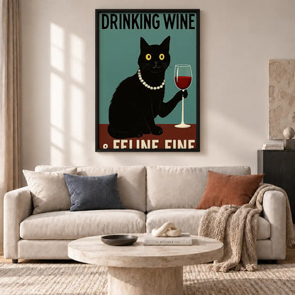 Drinking Wine Feeling Feline Fine Wall Art 2