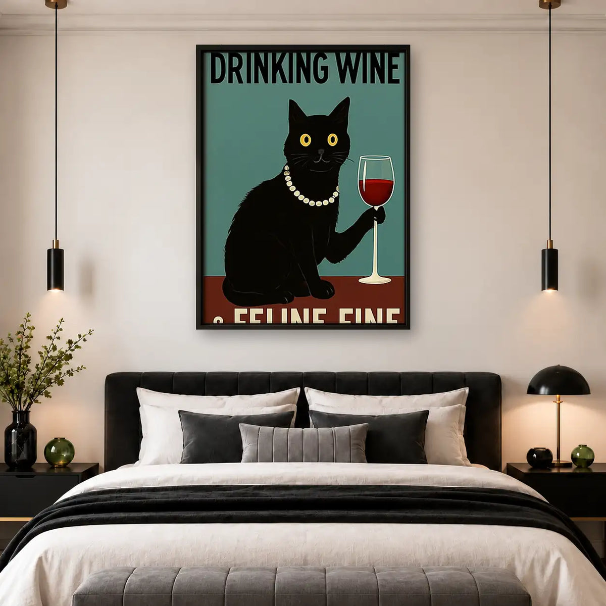 Drinking Wine Feeling Feline Fine Wall Art 4