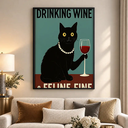Drinking Wine Feeling Feline Fine Wall Art 5