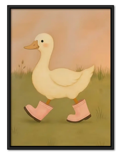 Duck Wearing Pink Rain Boots Wall Art 1
