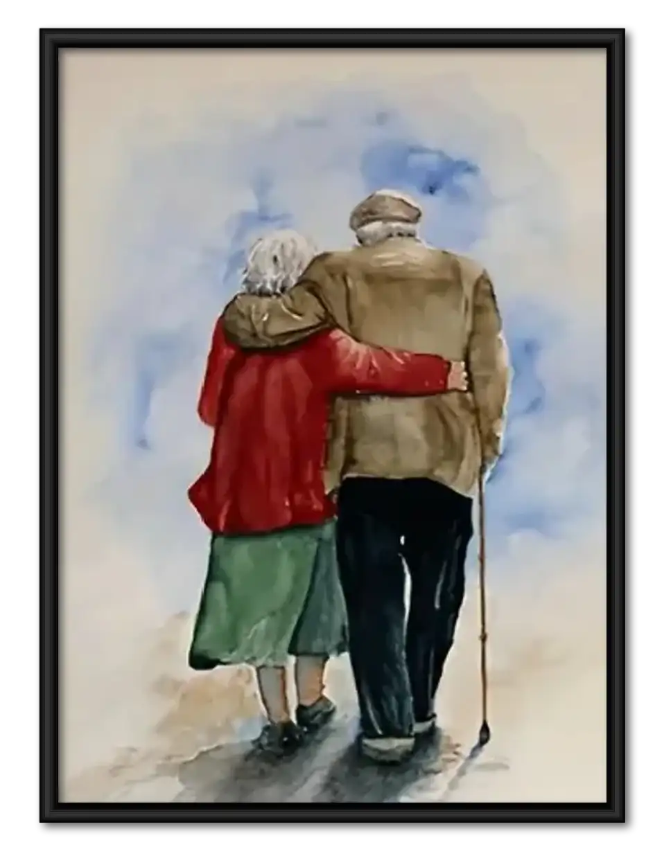 Elderly Couple Walking Together Wall Art 1