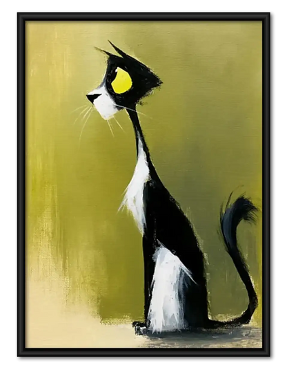 Elegant Black and White Cat Profile Wall Art 1