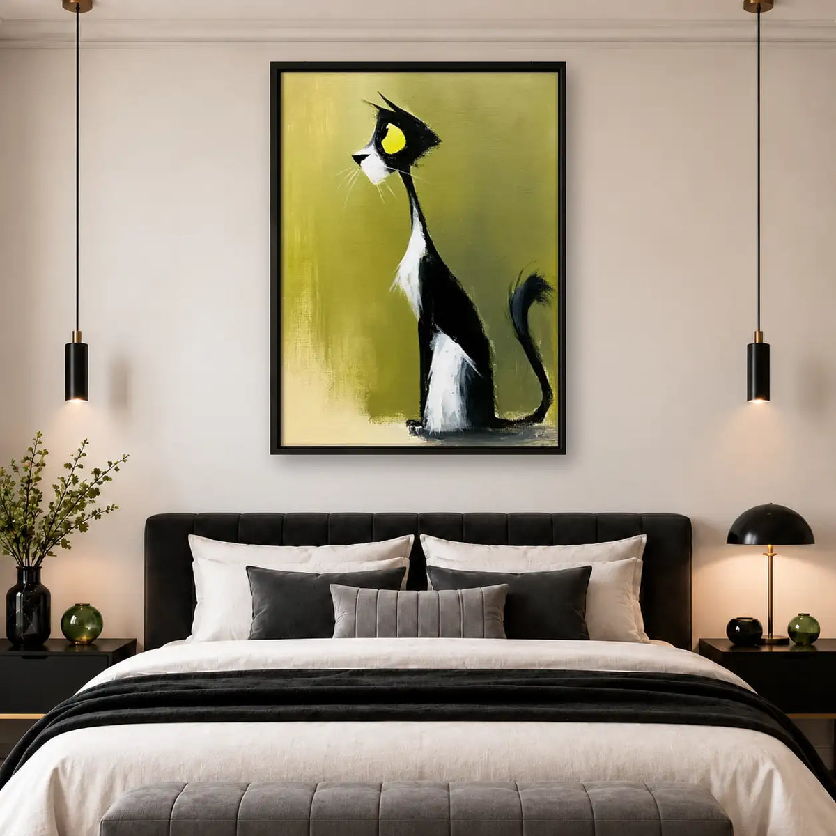 Elegant Black and White Cat Profile Wall Art 4