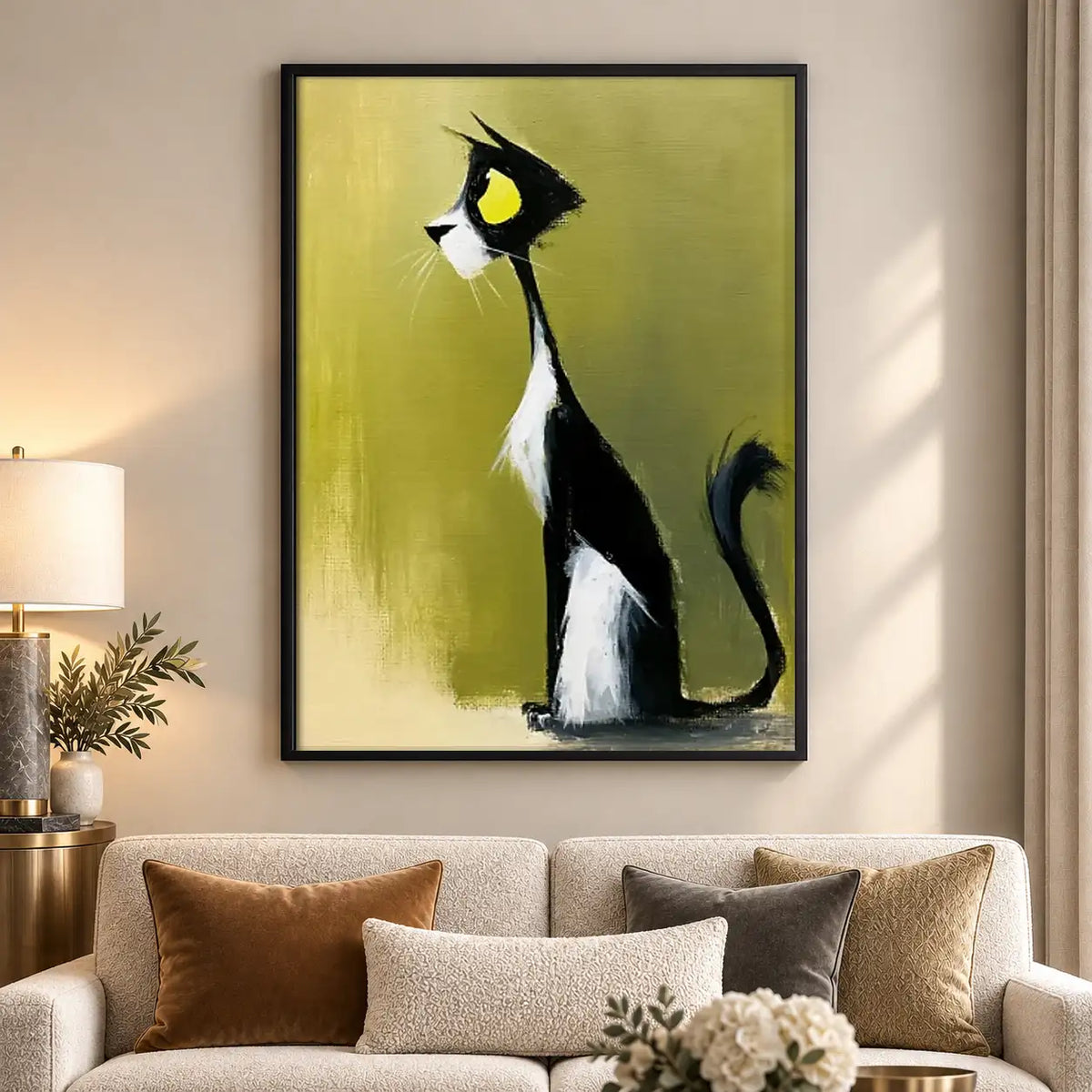 Elegant Black and White Cat Profile Wall Art 5