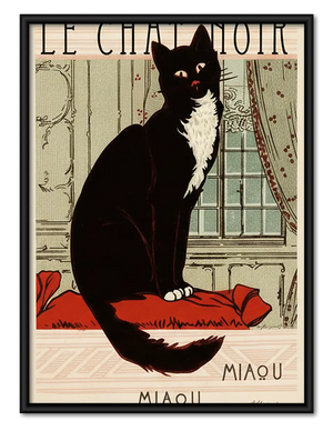 Elegant Black Cat on Red Cushion Wall Art