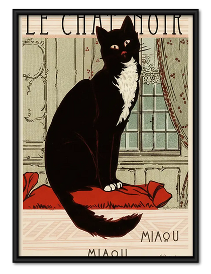 Elegant Black Cat on Red Cushion Wall Art