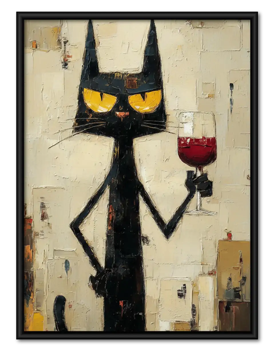 Elegant Black Cat with Wine Glass Wall Art 1