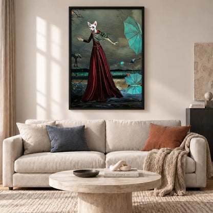 Elegant Cat Woman with Turquoise Umbrella Wall Art 2