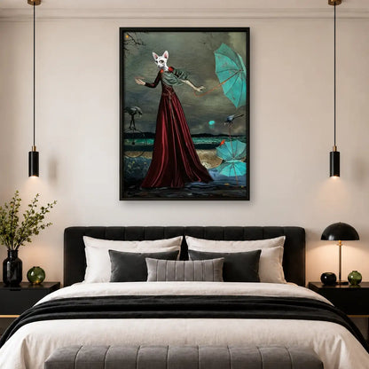 Elegant Cat Woman with Turquoise Umbrella Wall Art 4
