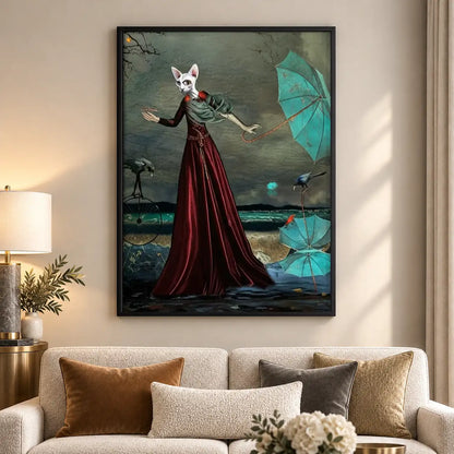 Elegant Cat Woman with Turquoise Umbrella Wall Art 5