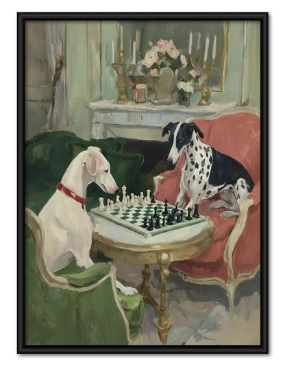 Elegant Dogs Playing Chess Wall Art 1
