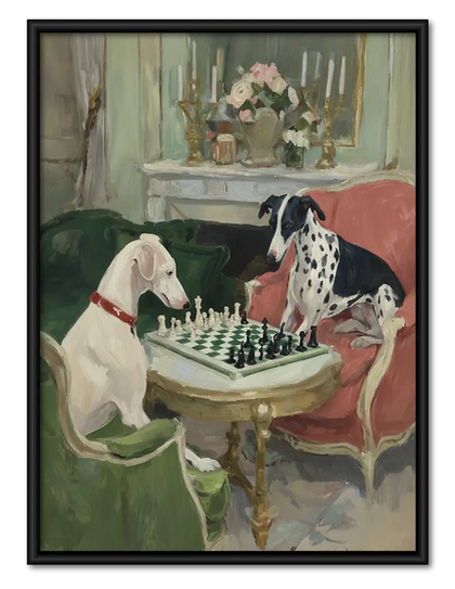 Elegant Dogs Playing Chess Wall Art