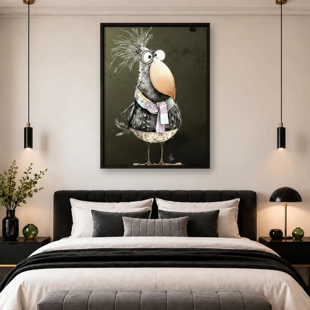 Elegant Quirky Bird in Scarf Wall Art 4