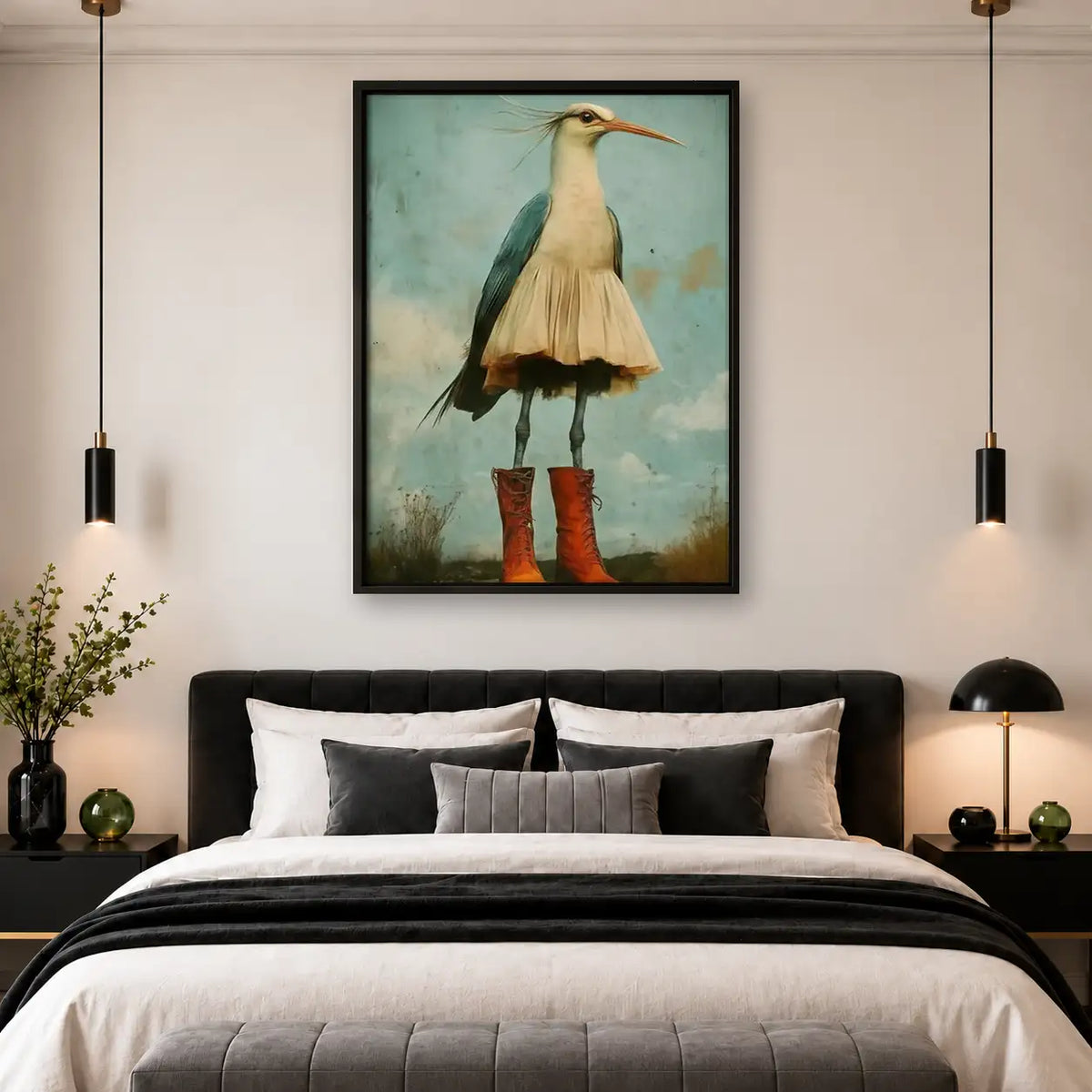 Elegant Seagull Wearing Red Boots Wall Art 4