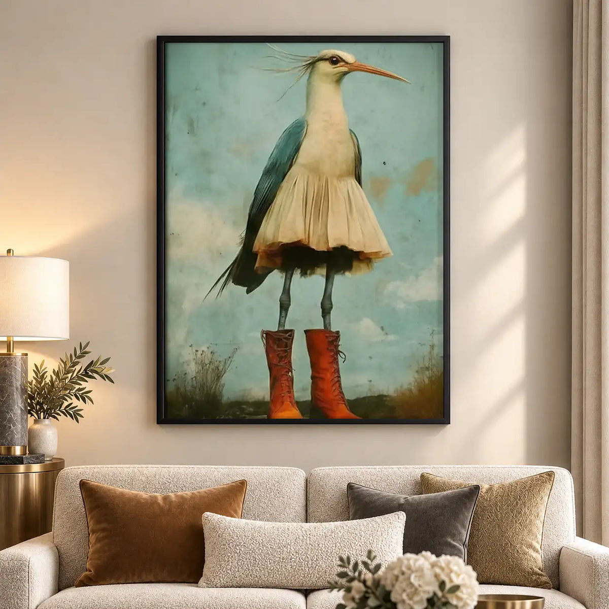 Elegant Seagull Wearing Red Boots Wall Art 5