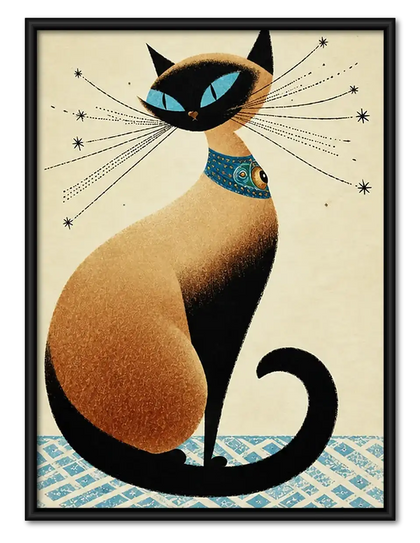 Elegant Siamese Cat Art Deco Wall Art
