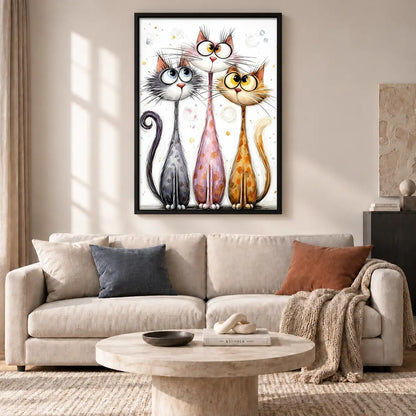 Elegant White Cat Group Wall Art 2