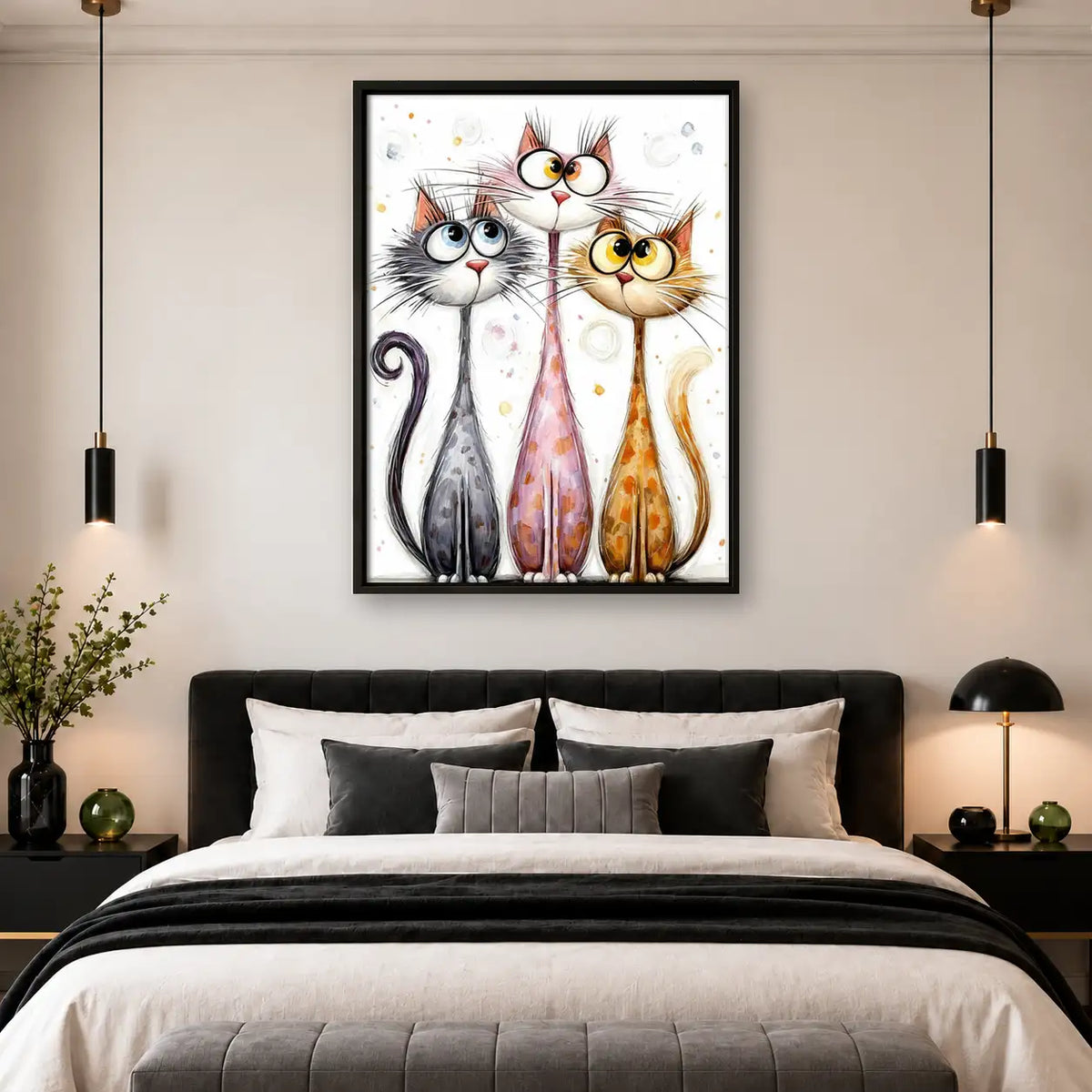 Elegant White Cat Group Wall Art 4