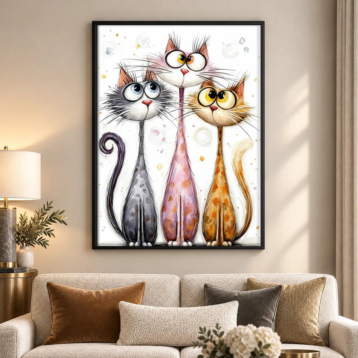 Elegant White Cat Group Wall Art 5