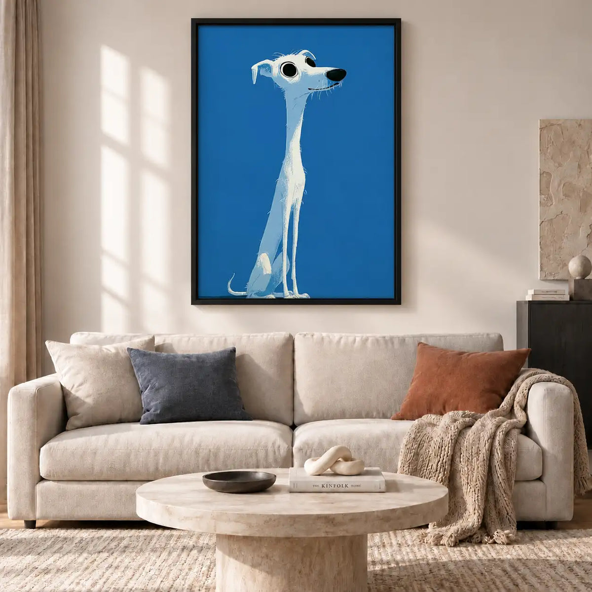 Elegant White Greyhound on Blue Wall Art 2