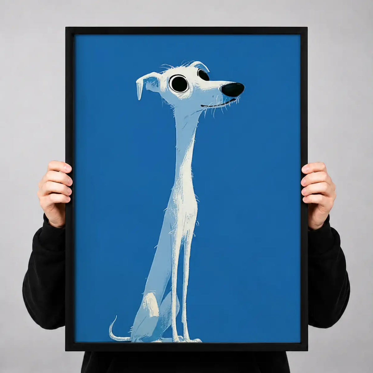 Elegant White Greyhound on Blue Wall Art 3