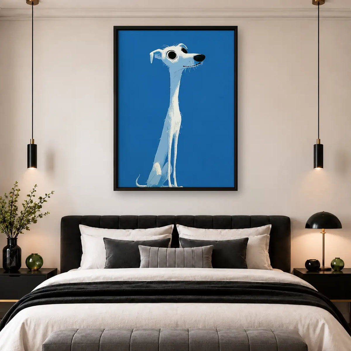 Elegant White Greyhound on Blue Wall Art 4