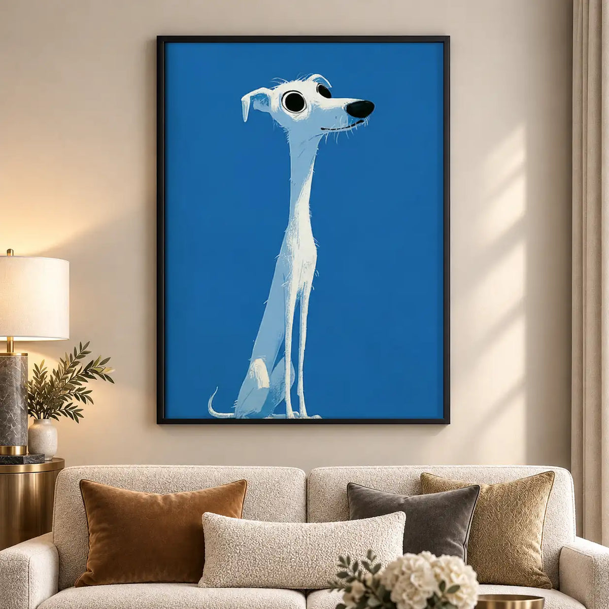 Elegant White Greyhound on Blue Wall Art 5